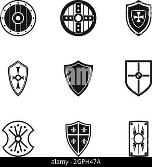 Shield icons set, simple style Stock Vector