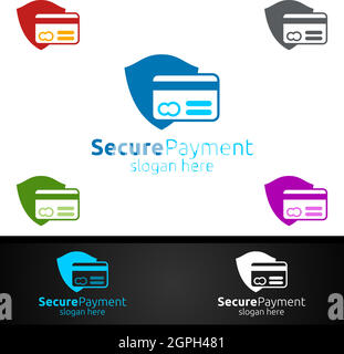 Shield Online Secure Payment Logo for Security Online Shopping. Financial Transaction. Sending Money. Mobile Banking Service Logotype Stock Vector