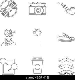 Hipsters icons set, outline style Stock Vector