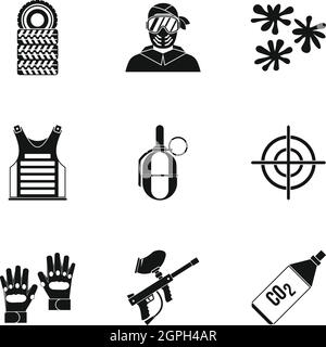 Paintball club icons set, simple style Stock Vector