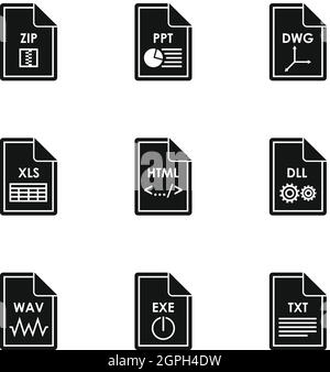 Types of files icons set, simple style Stock Vector