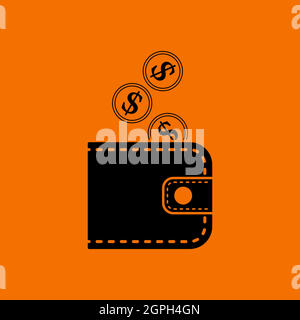 Golden Coins Fall In Purse Icon Stock Vector