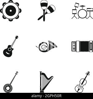 Musical device icons set, simple style Stock Vector