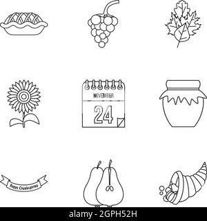 Thanksgiving feast icons set, outline style Stock Vector