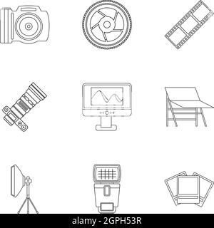 Photographing icons set, outline style Stock Vector