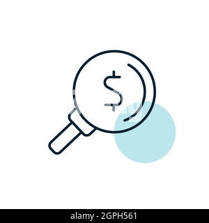 Looking for money. Dollar symbol magnifying glass Stock Vector