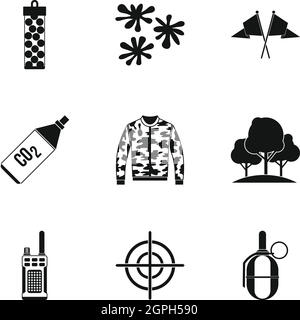 Outfit paintball icons set, simple style Stock Vector