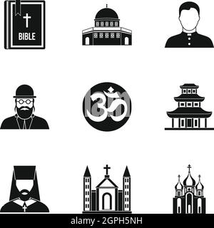 Religion icons set, simple style Stock Vector