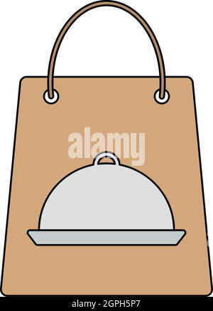 Paper Bag With Cloche Icon Stock Vector