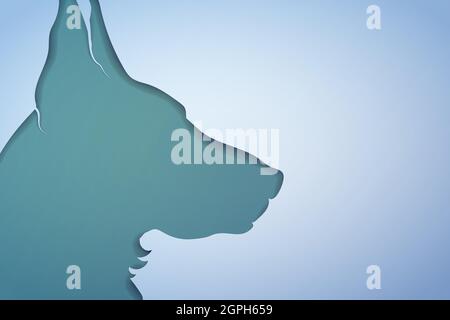 3D papercut dogs head silhouette on blue background Stock Vector