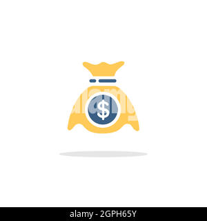 Money bag. Sack with dollar symbol. Icon with shadow. Commerce glyph vector illustration Stock Vector