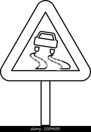 Slippery road icon, outline style Stock Vector