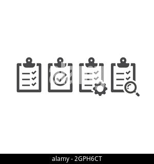 Clipboard checklist black vector icon set Stock Vector