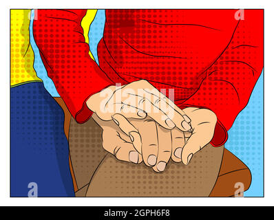 Close up of a woman holding a male hand. People holding hands. Stock Vector