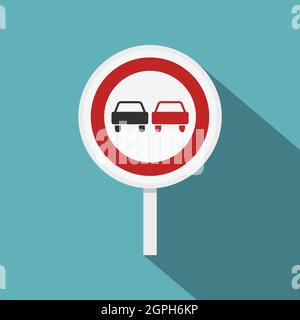 No overtaking road traffic sign icon, flat style Stock Vector