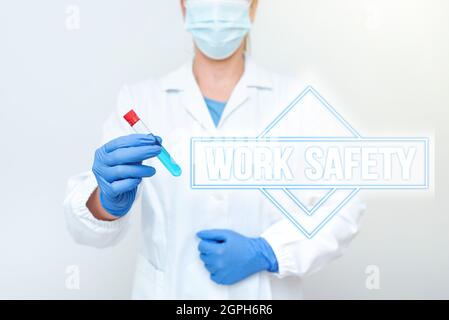 Conceptual display Work Safety. Word for policies and procedures in place to ensure health of employees Studying Discovered Medication Analyzing Stock Photo