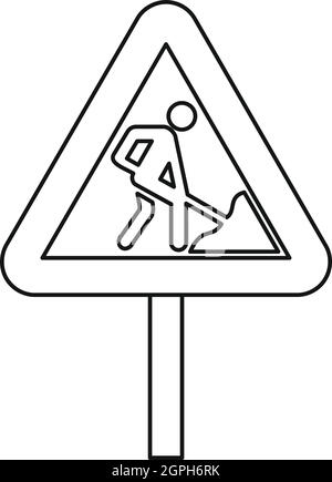 Road works warning traffic sign icon outline style Stock Vector