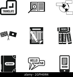 Translation of language icons set, simple style Stock Vector