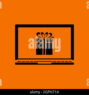 Laptop With Gift Box On Screen Icon Stock Vector