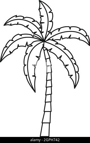 Palm thin line icon, Summer concept, Palm tree silhouette on island ...