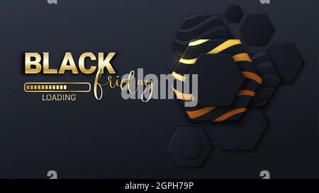 Black Friday loading bar background, banner poster design template. Progress loading bar. Black friday sale. Vector illustration. Stock Vector