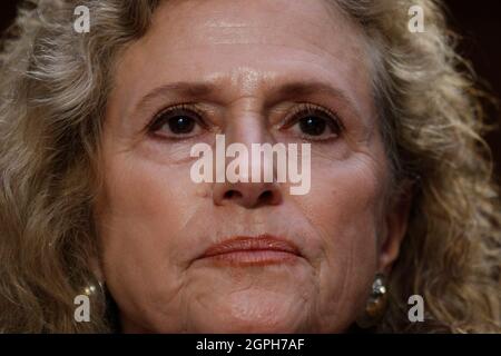 Washington, Vereinigte Staaten. 29th Sep, 2021. Texas state representative Donna Howard (D) delivers an opening statement during a Senate Judiciary Committee hearing examining Texas's abortion law on Capitol Hill in Washington, U.S., September 29, 2021. Credit: Tom Brenner/Pool via CNP/dpa/Alamy Live News Stock Photo