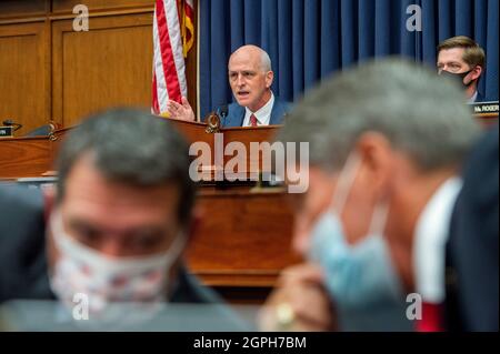 Washington, Vereinigte Staaten. 29th Sep, 2021. United States Representative Adam Smith (Democrat of Washington), Chairman, US House Armed Services Committee offers comments during a House Armed Services Committee hearing on âEnding the U.S. Military Mission in Afghanistanâ in the Rayburn House Office Building in Washington, DC, Wednesday, September 29, 2021. Credit: Rod Lamkey/Pool via CNP/dpa/Alamy Live News Stock Photo