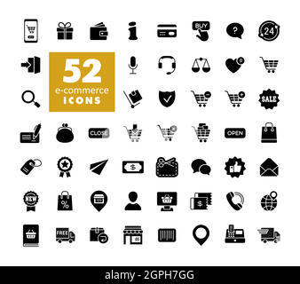 E-commerce set vector glyph icons shopping and online Stock Vector
