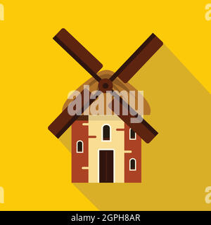 Mill icon, flat style Stock Vector