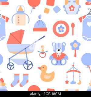 Flat baby background. Baby shower seamless pattern Stock Vector