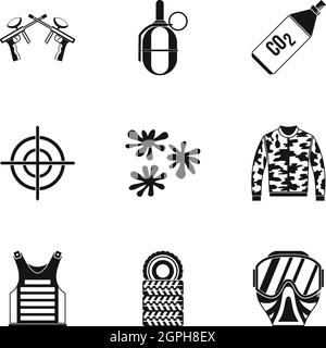 Paintball icons set, simple style Stock Vector
