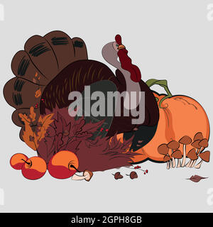 Thanksgiving day card. Illustration and sketches Stock Vector