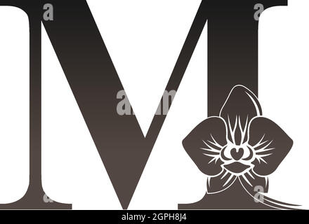 Letter M logo icon with black orchid design vector Stock Vector