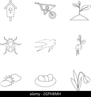 Farming icons set, outline style Stock Vector