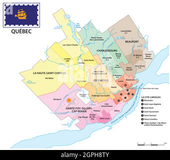 Administrative vector map of the Canadian capital Quebec, Canada Stock Vector