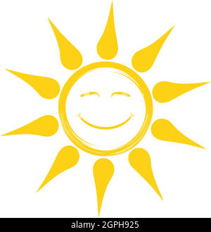 Smiling Sun vector symbol on a white isolated background. Stock Vector