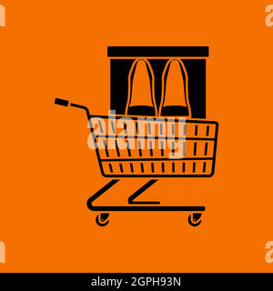 Shopping Cart With Shoes In Box Icon Stock Vector