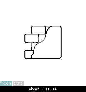 Brick wall with plaster or plastering icon Stock Vector