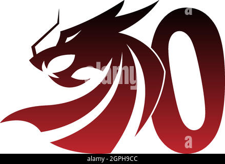 Number zero logo icon with dragon design vector Stock Vector