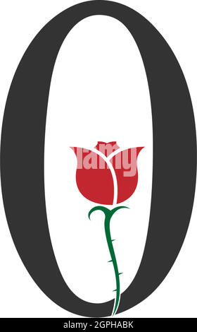 Number zero logo icon with rose design vector Stock Vector