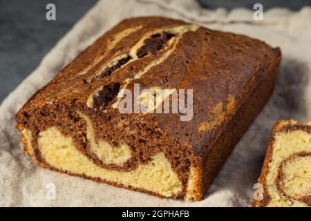 Homemade Sweet Marbled Cake Loaf with Chocolate and Vanilla Stock Photo