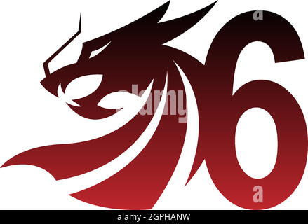 Number 6 logo icon with dragon design vector Stock Vector