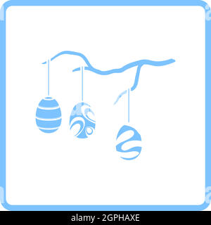 Easter Eggs Hanged On Tree Branch Icon Stock Vector