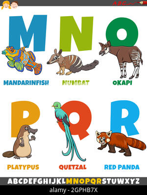 cartoon alphabet set with funny animal characters Stock Vector