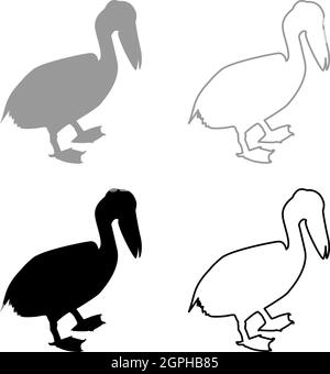 Pelican bird Seabird Waterbird silhouette grey black color vector illustration solid outline style image Stock Vector