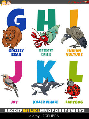 cartoon alphabet set with funny animal characters Stock Vector