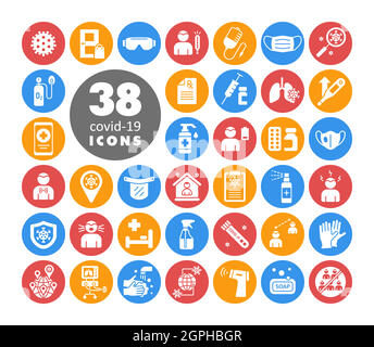 Set corona virus vector white glyph icons Stock Vector