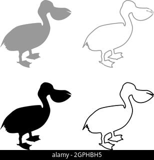 Pelican bird Seabird Waterbird silhouette grey black color vector illustration solid outline style image Stock Vector