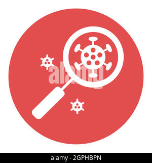Coronavirus under magnifying glass vector white glyph icon Stock Vector