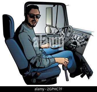 Professional Truck Driver Driving Truck Stock Vector